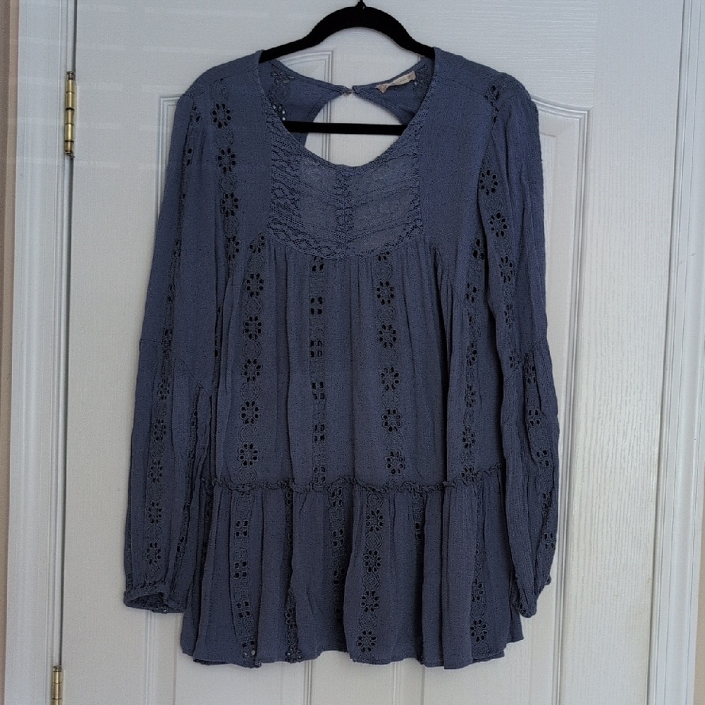 Altar'd State Blue Peplum Pleated Baby Doll Dress